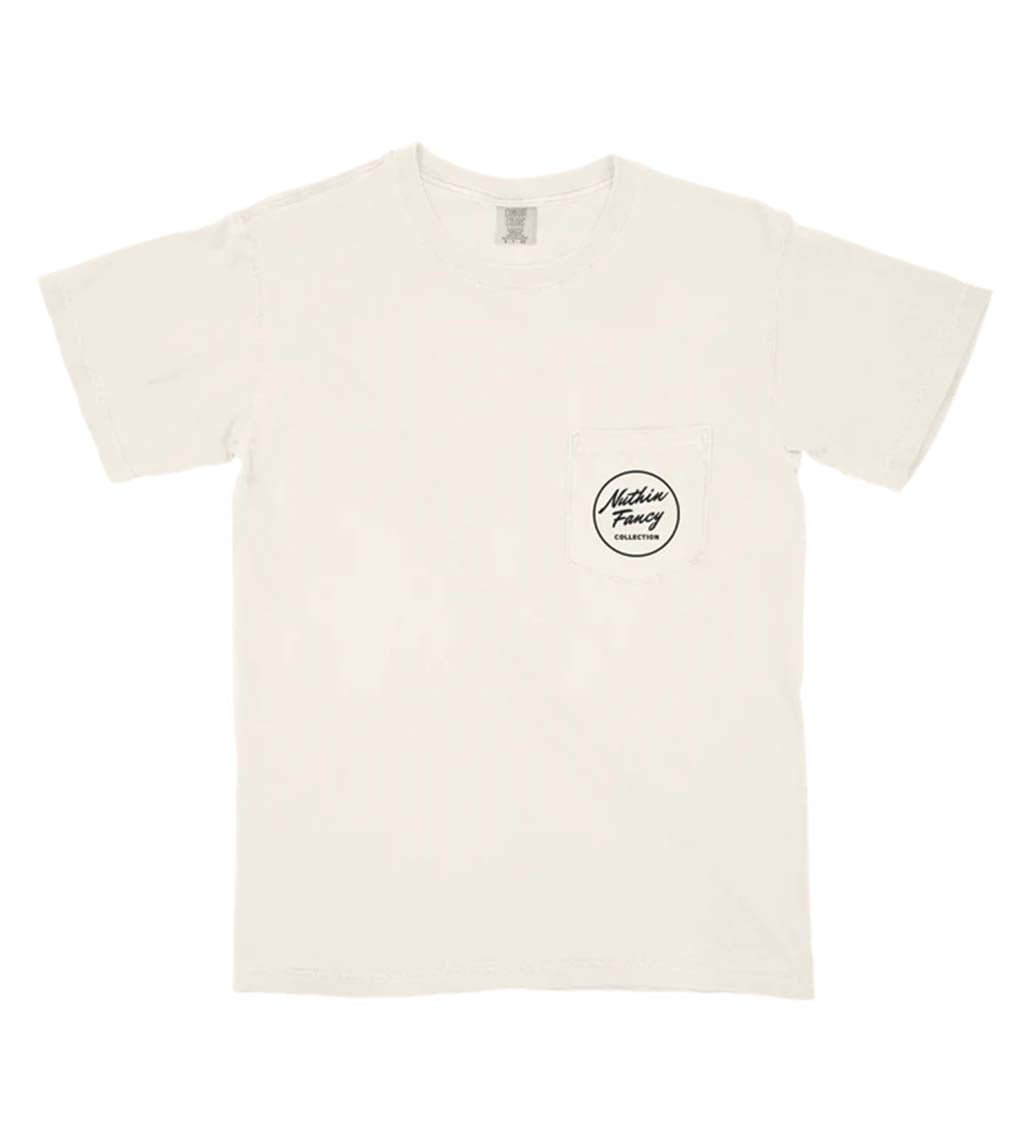 Nuthin Fancy Hazard Short Sleeve T-Shirt in Ivory with large back design and front left chest logo