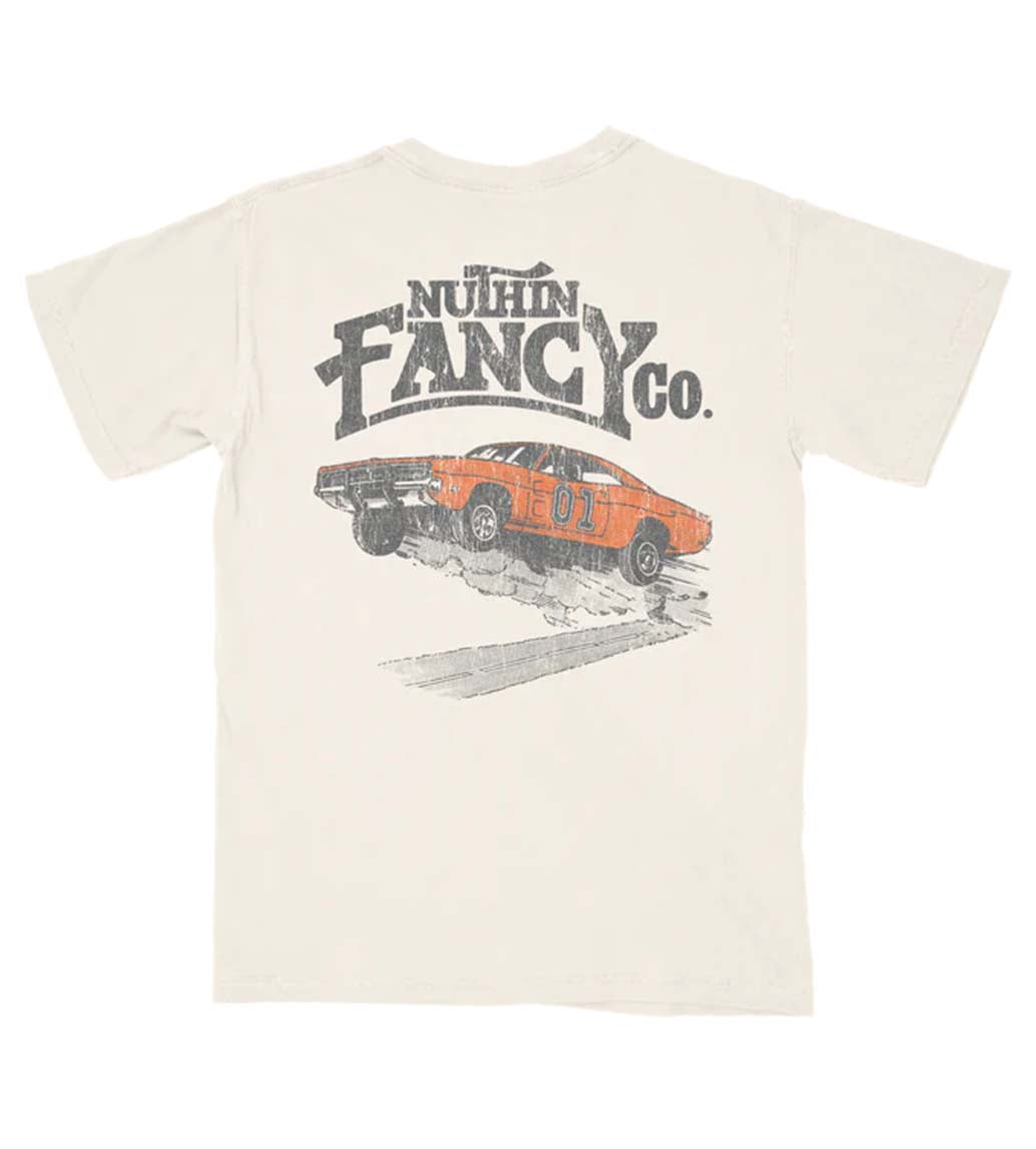 Nuthin Fancy Hazard Short Sleeve T-Shirt in Ivory with large back design and front left chest logo