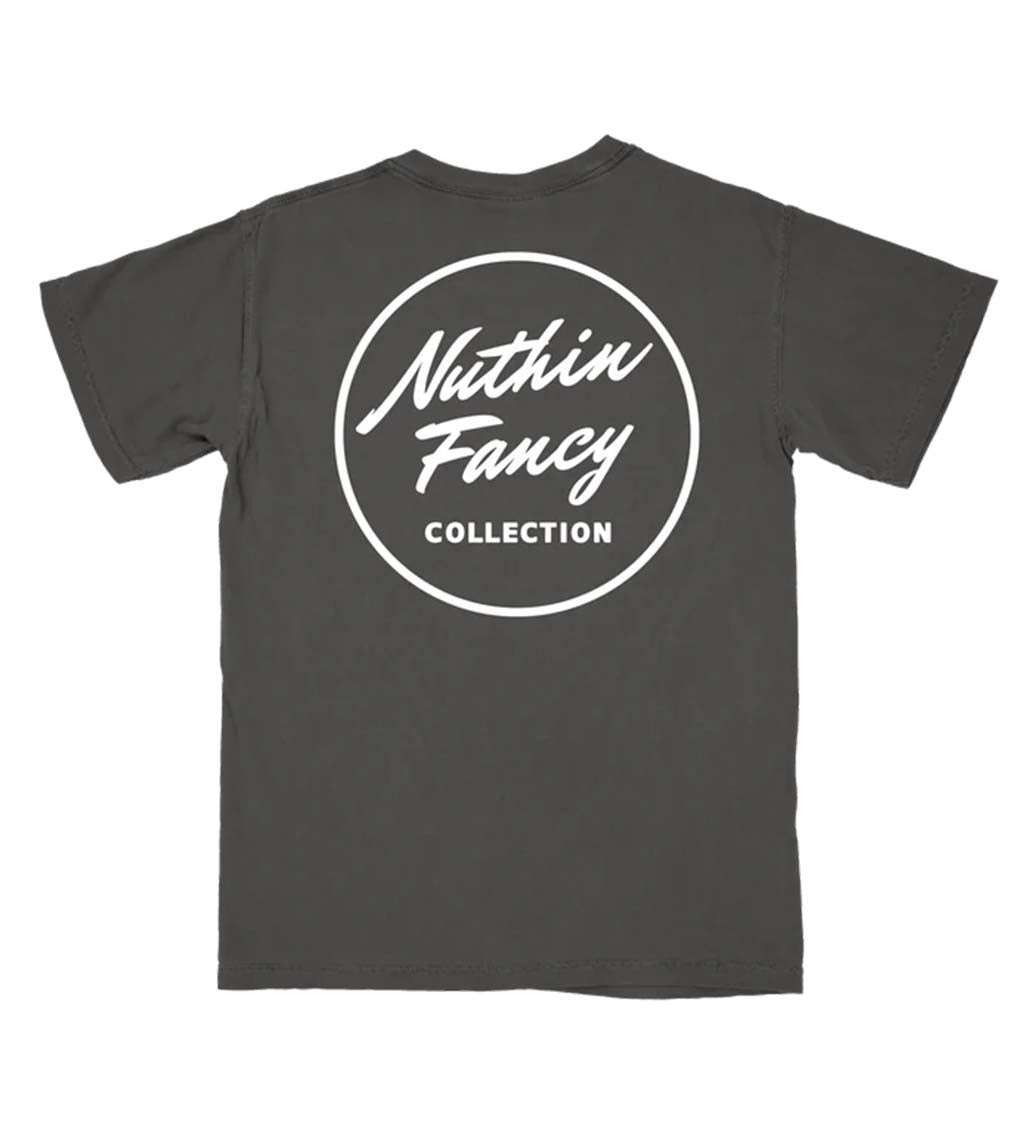 Nuthin Fancy Plain Jane Short Sleeve T-Shirt in Pepper with large logo on back and small front left chest logo.