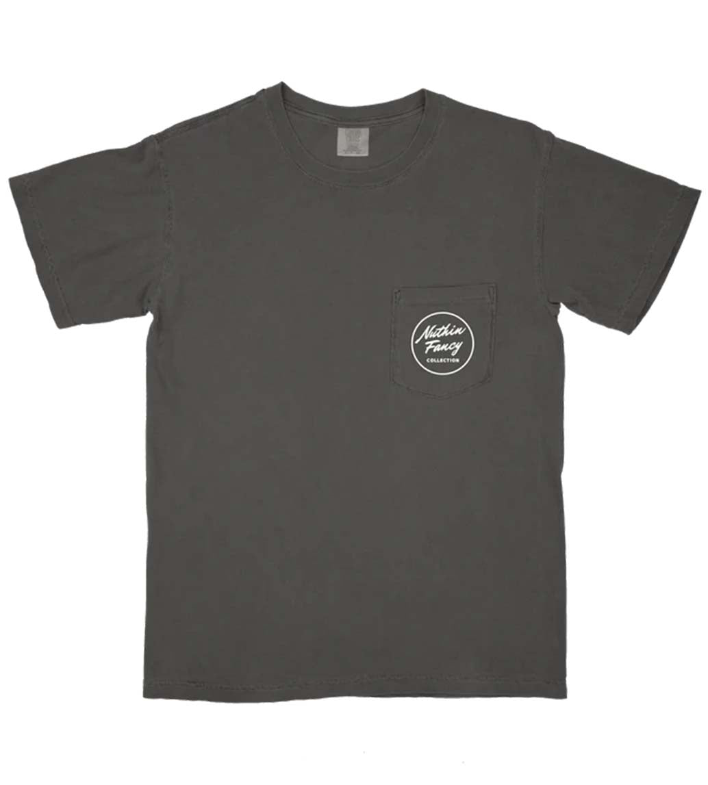 Nuthin Fancy Plain Jane Short Sleeve T-Shirt in Pepper with large logo on back and small front left chest logo.