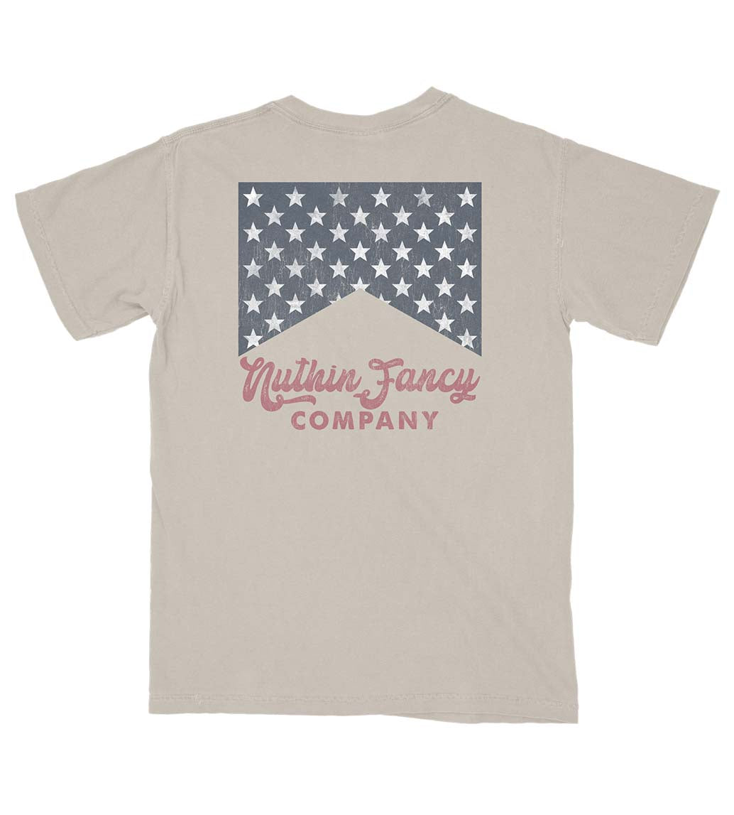 Nuthin Fancy Smoke Break Short Sleeve T-Shirt in Sandstone with large back graphic and small left chest pocket logo on front