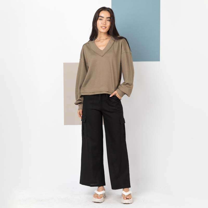 Wide Leg Cropped Twill Cargo Pants