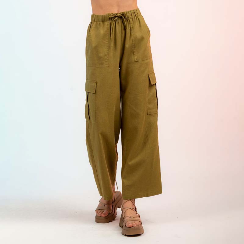Wide Leg Cropped Twill Cargo Pants
