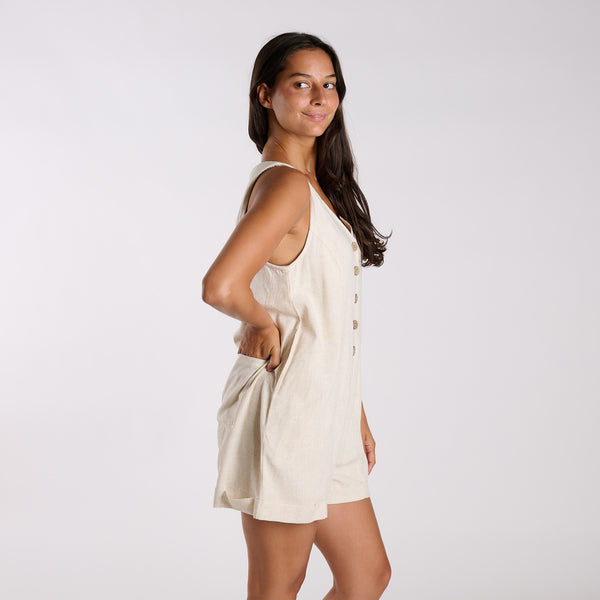 Button Front Linen Blend Romper