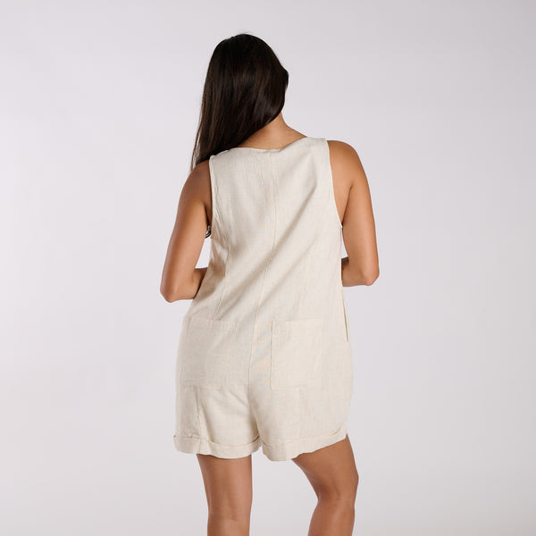 Button Front Linen Blend Romper