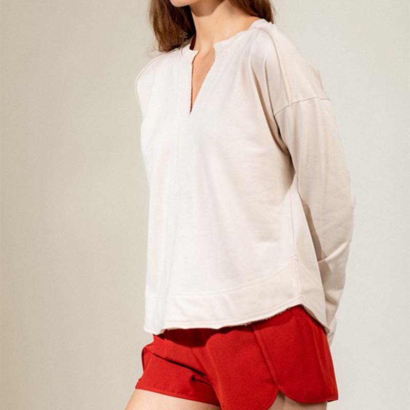 Long Sleeve V-Neck Terry Pullover Top