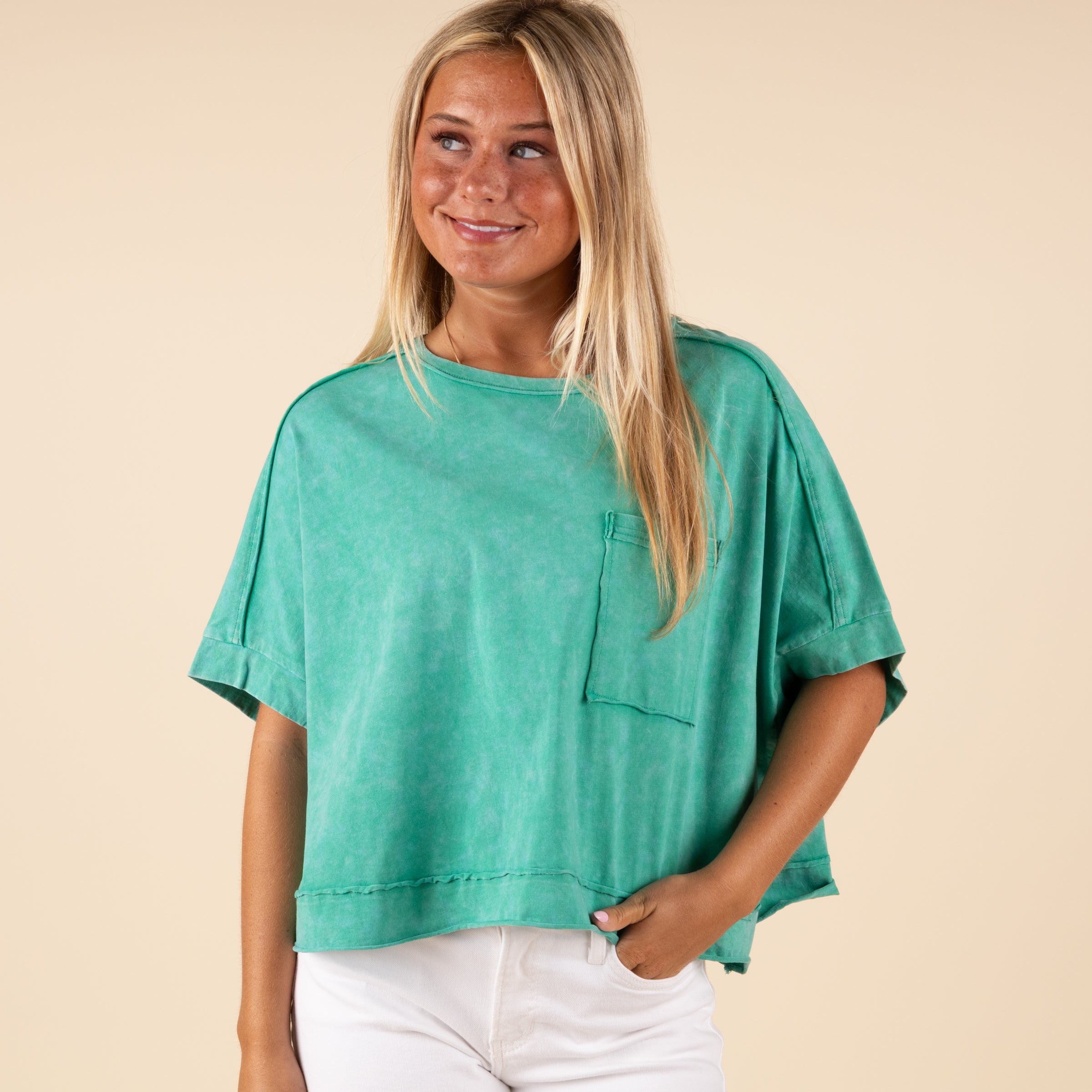 Very J Boxy Pocket Short Sleeve Crop Top | Palmetto Moon