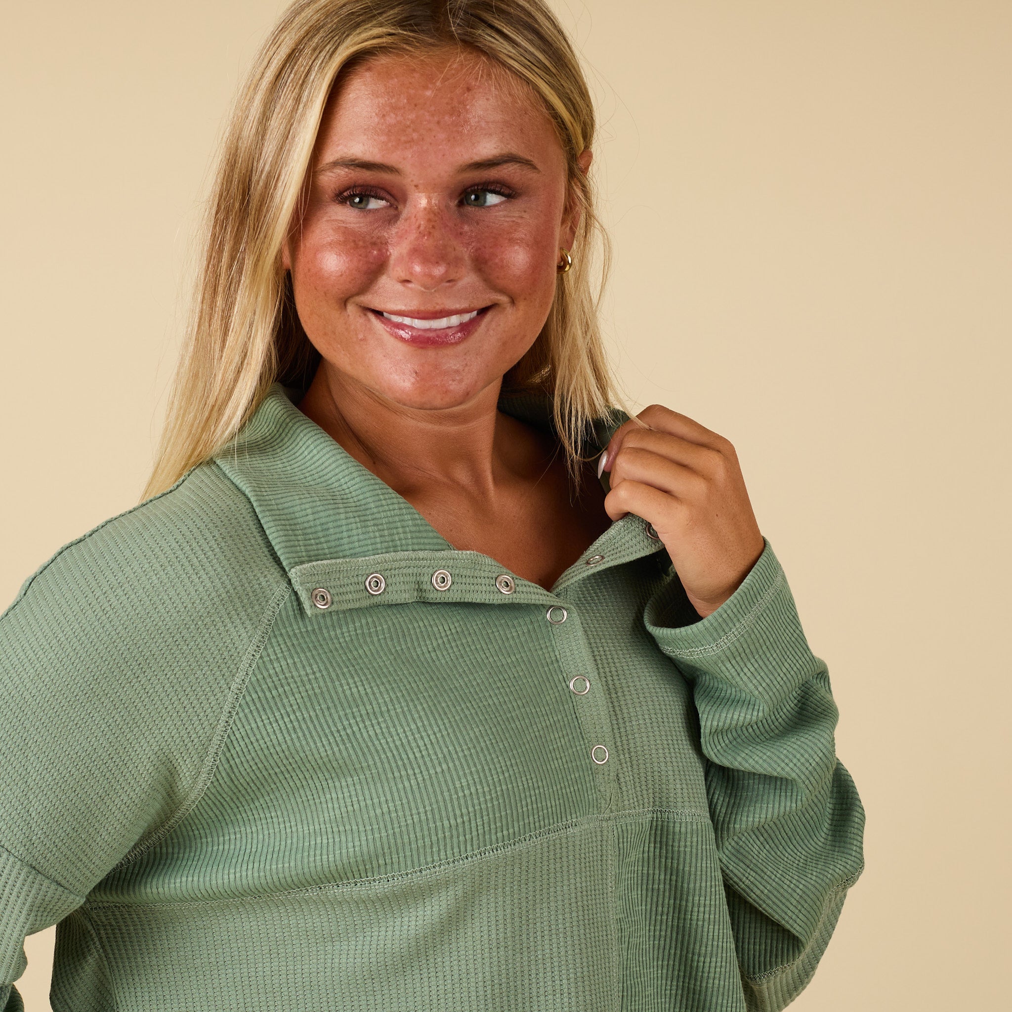 Long Sleeve Quarter Snap Henley Top