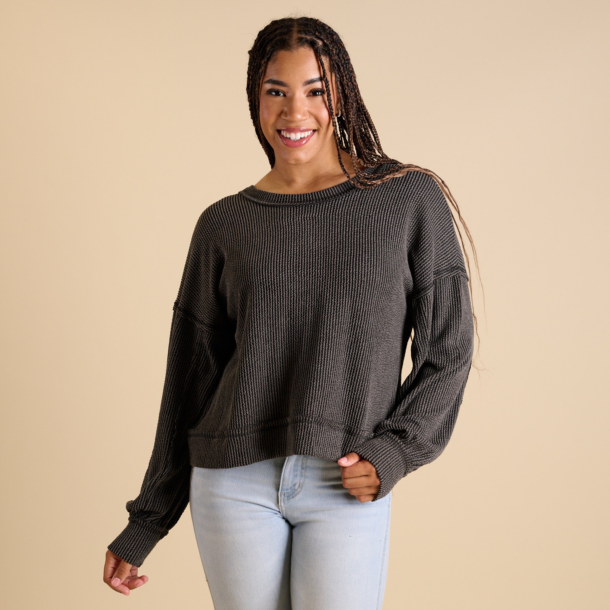Women's Square Back Long Sleeve Top