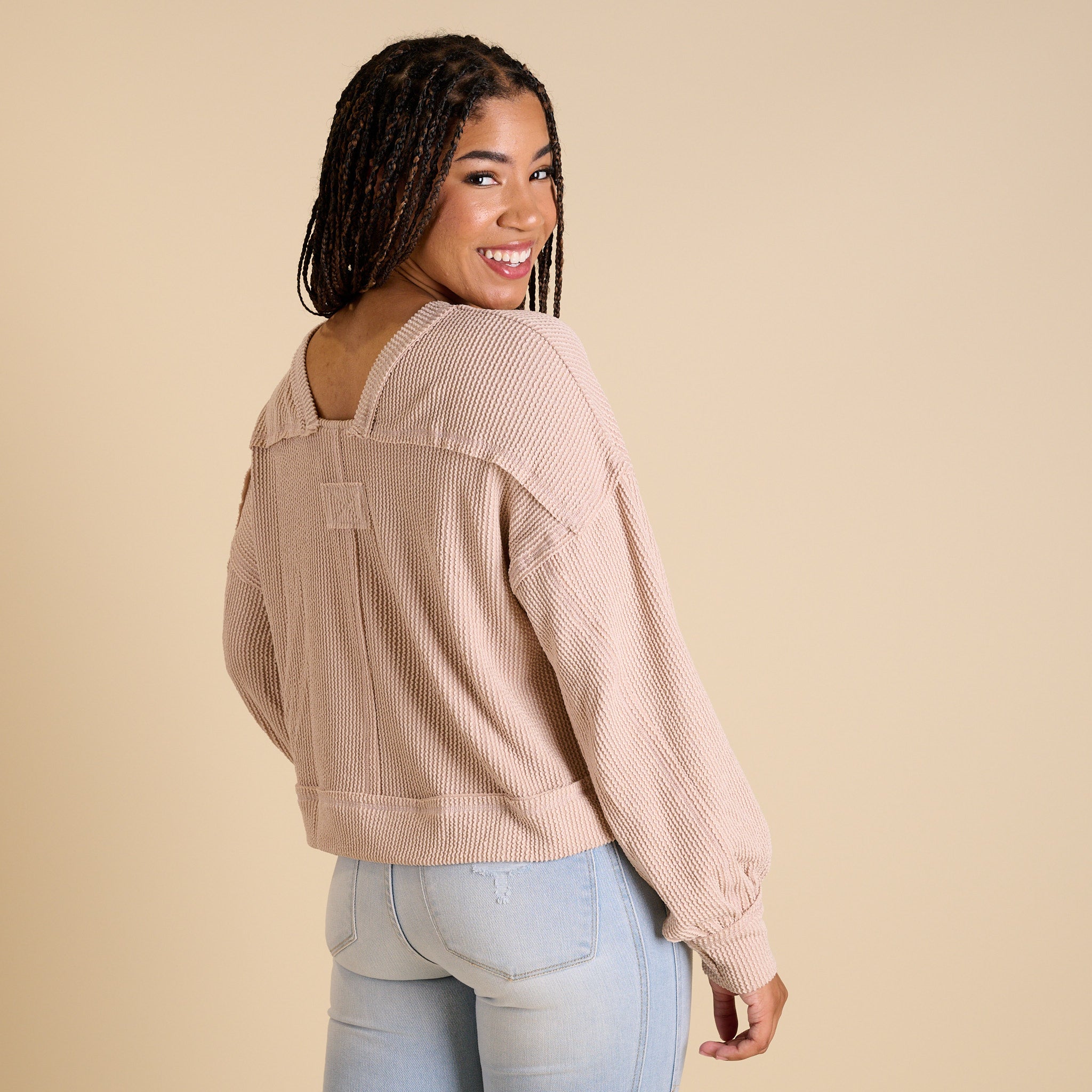 Women's Square Back Long Sleeve Top
