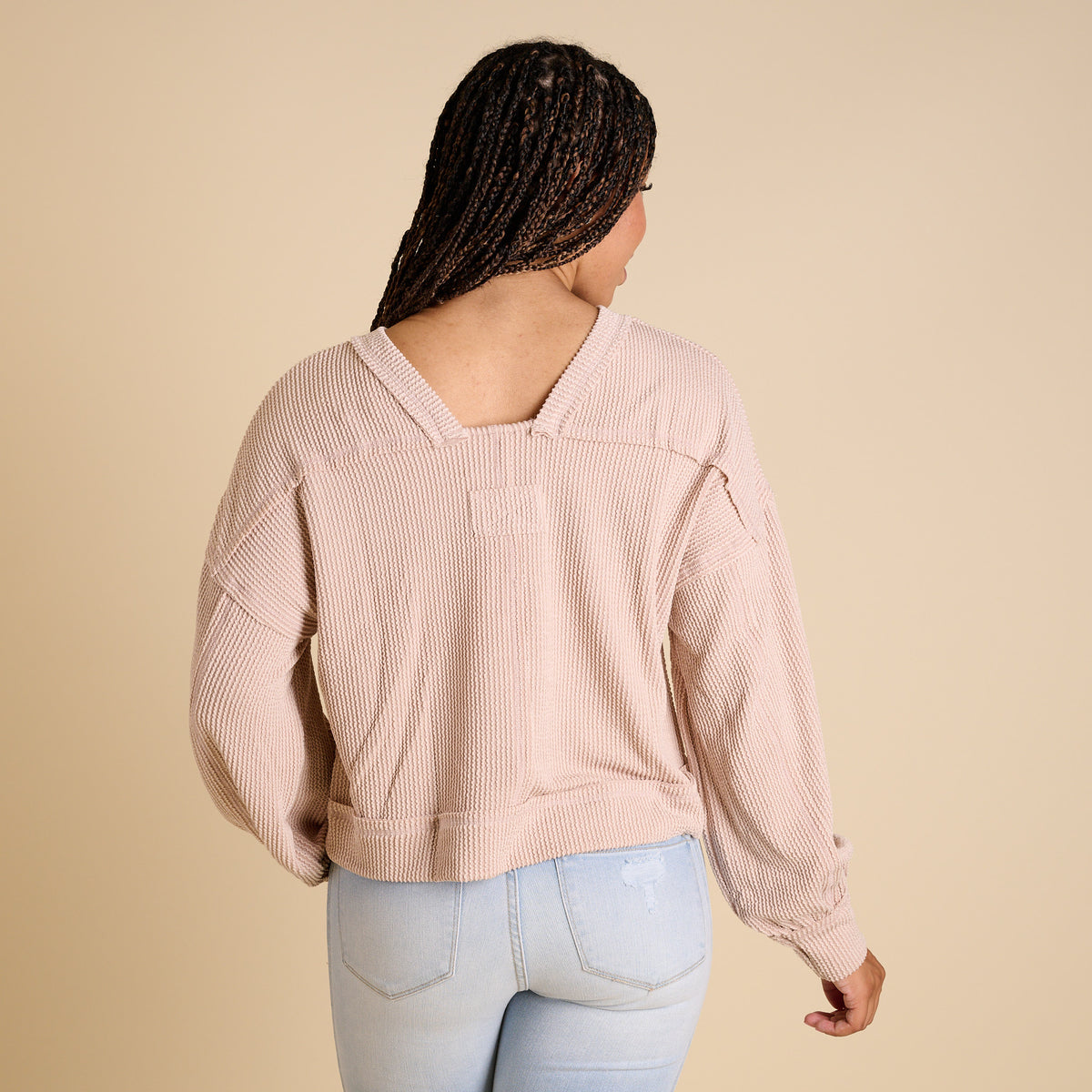 Very J Women's Square Back Long Sleeve Top in oat