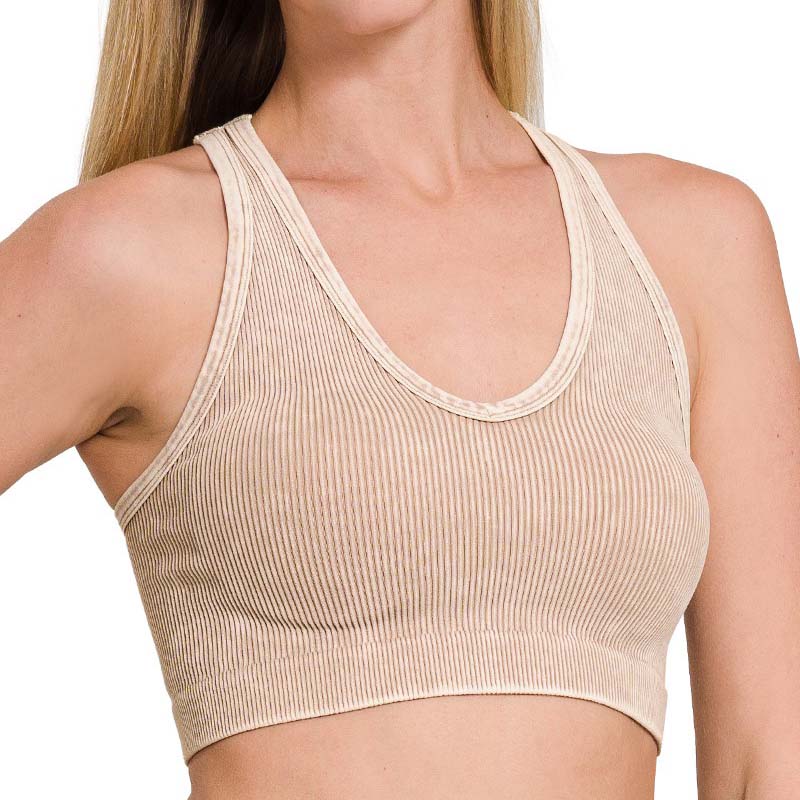 Washed Ribbed Cropped Racerback Tank