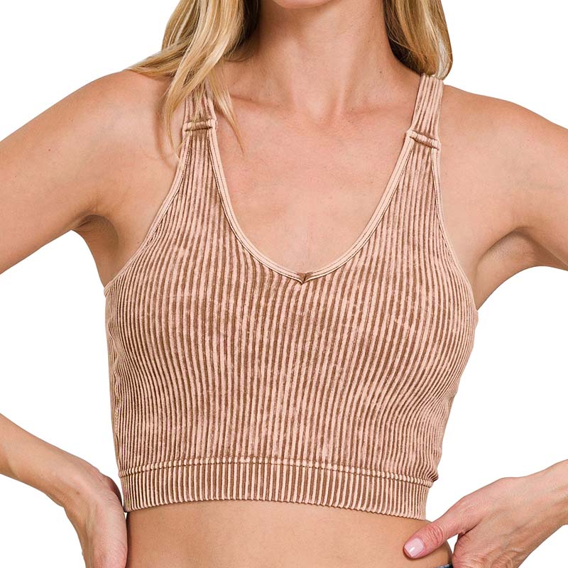 RHIANNA WASHED RIBBED SEAMLESS CROPPED TANK TOP W BRA PADS S-XL – West End  Boutique
