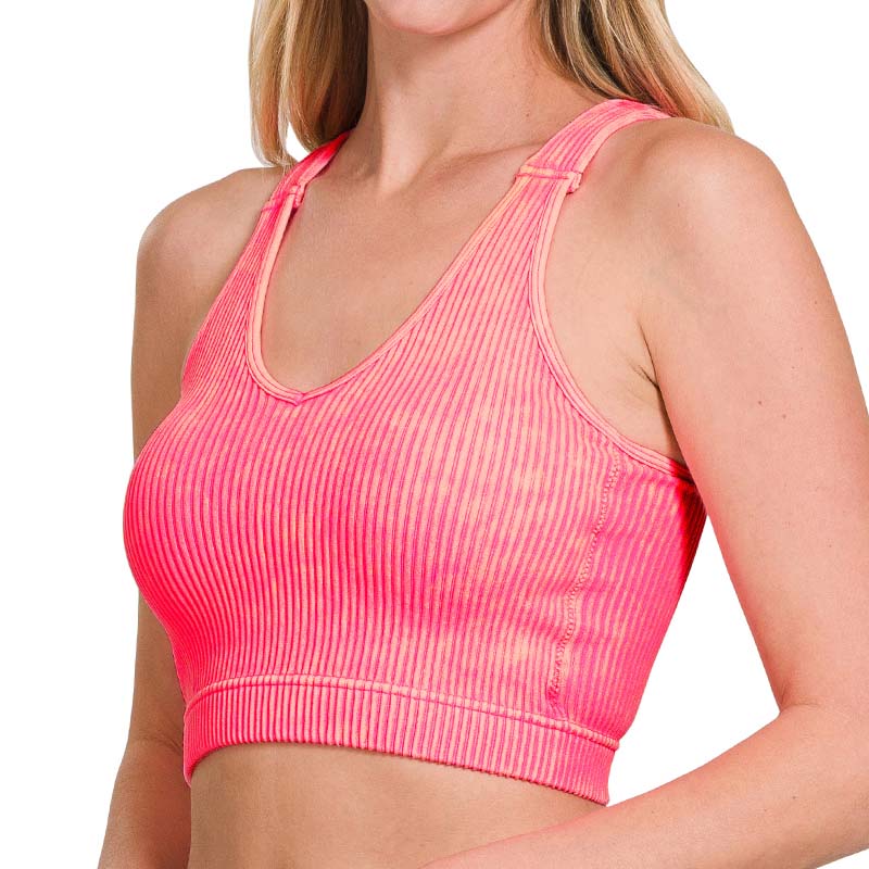 Washed Ribbed Padded Cropped Tank