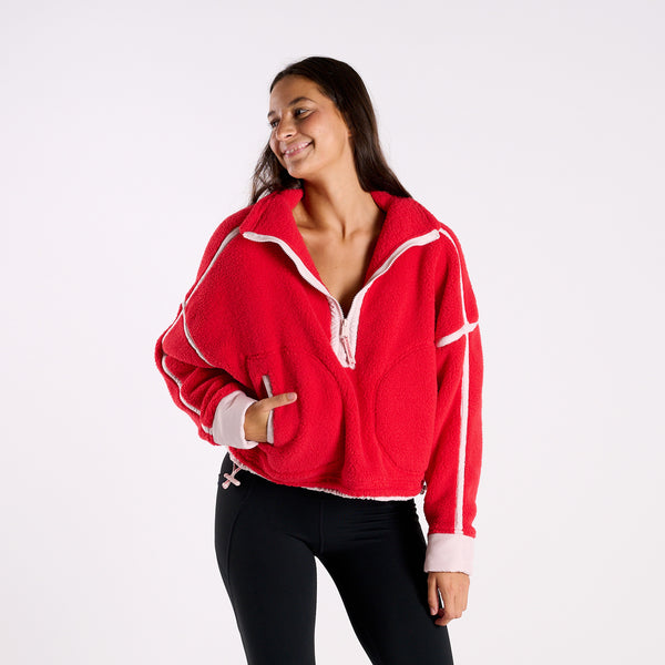 FP Movement Mountain High Half Zip Pullover in Candy Apple