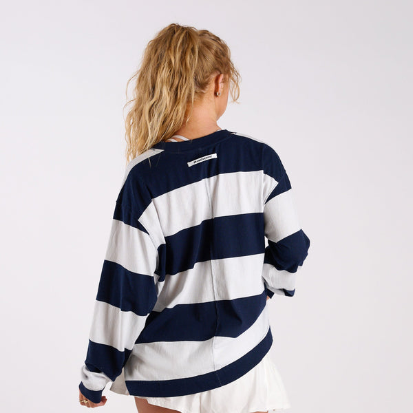 FP Movement Striped Long Sleeve Hustle Layer Tee in Navy and White