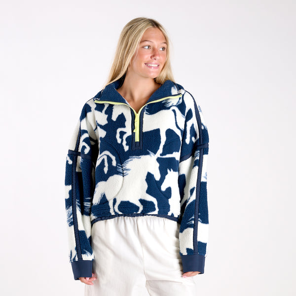 FP Movement Printed Mountain High Half Zip Pullover in Wild Horses Navy
