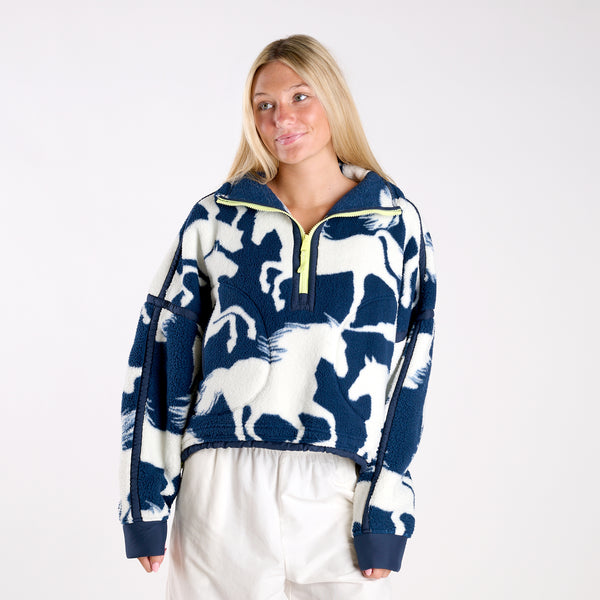FP Movement Printed Mountain High Half Zip Pullover in Wild Horses Navy