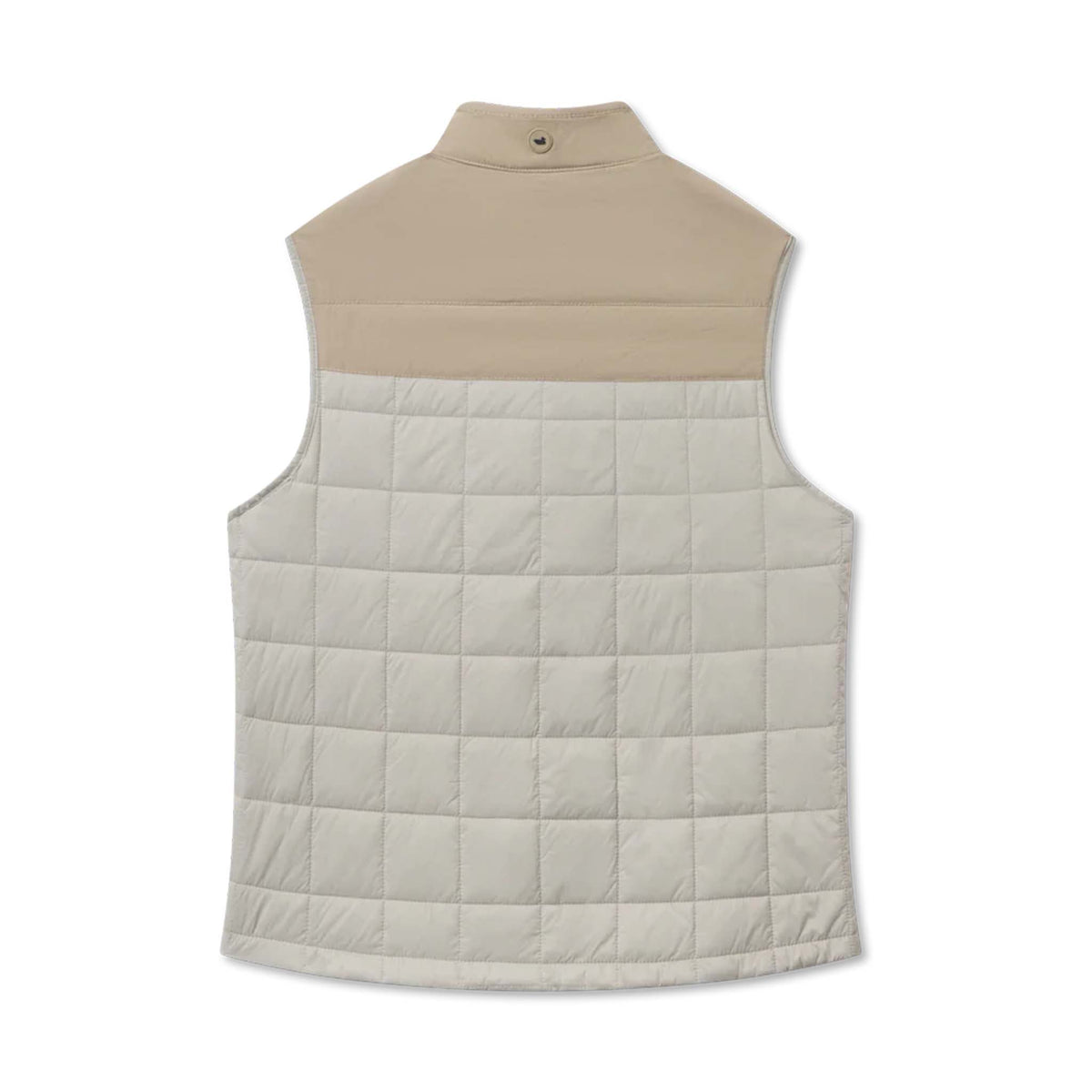 Two-tone quilted vest with beige top and white bottom on a white background
