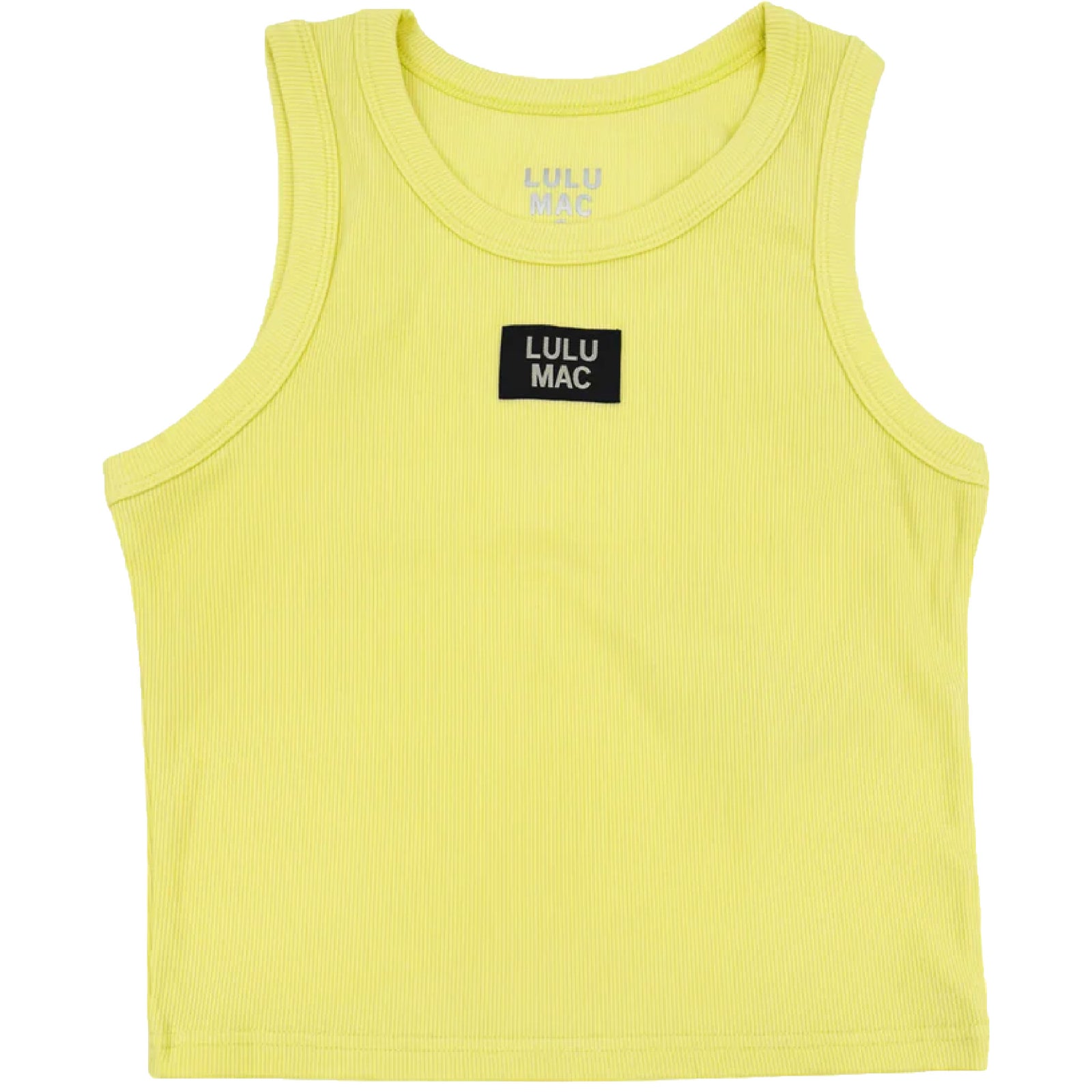 Yellow tank top with a black logo on a white background