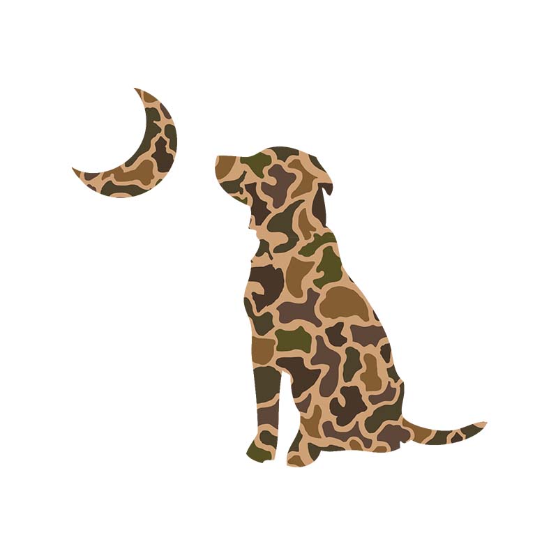 Brown camo dog and moon decal.