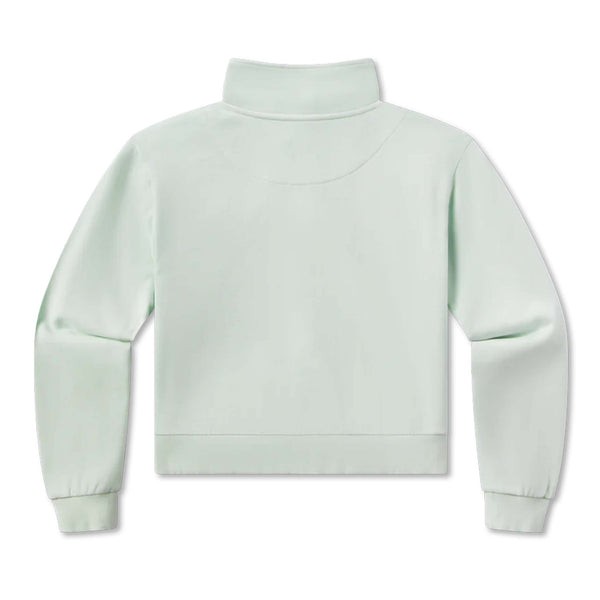 Flat lay of SEAWASH™ Vintage 1/4 zip crewneck in 100% cotton featuring ribbed trim, front ring-pull zipper, and embroidered Southern Marsh logo on chest with duck logo on neck.