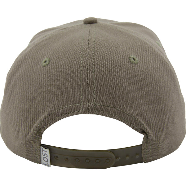OL’ TOM olive snapback hat with adjustable plastic closure and back panel stitching detail.