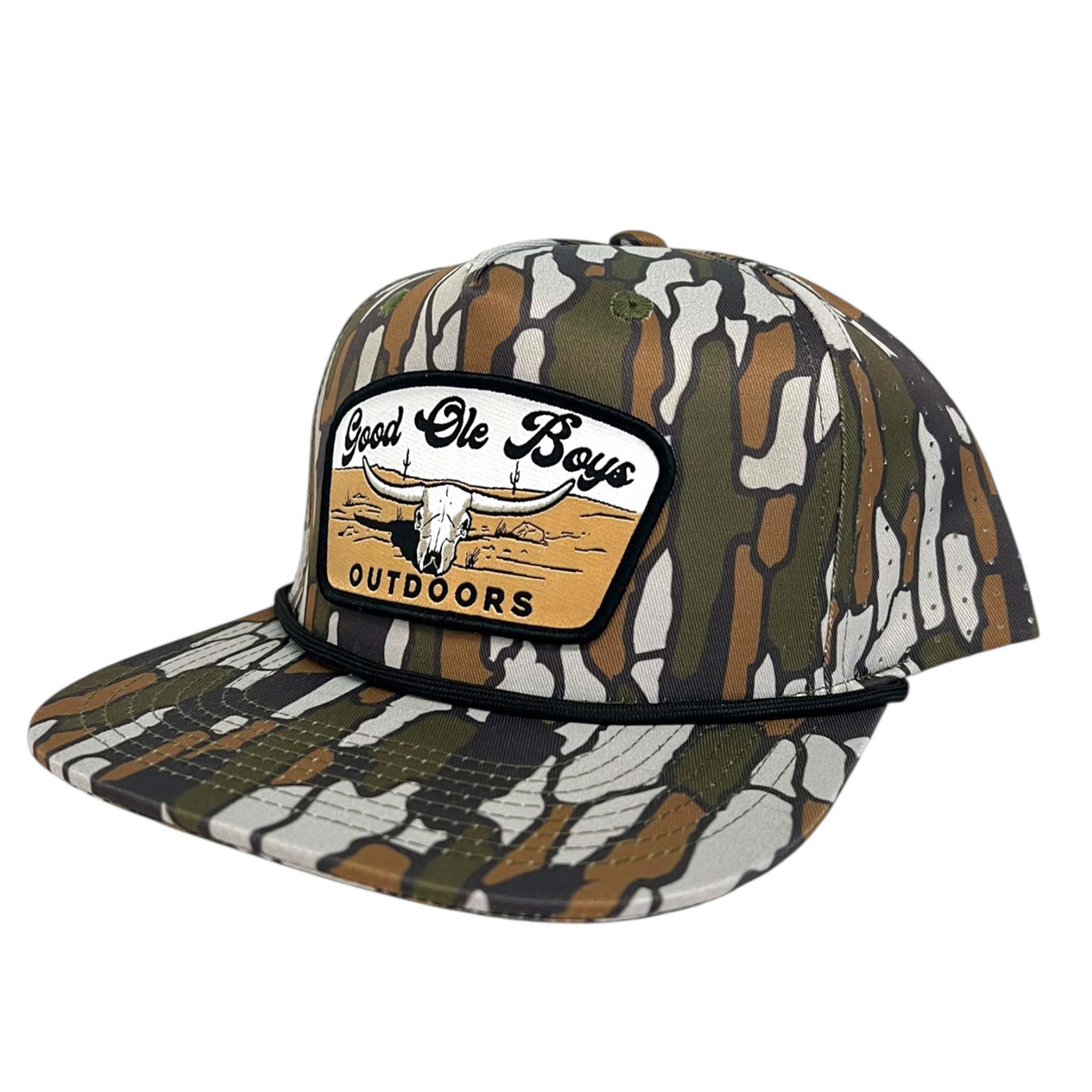 Good Ole Boys Tree Bark Camo Patch Rope Trucker Hat Palmetto Moon