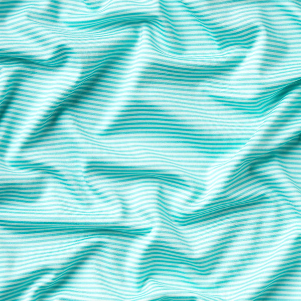 Close up of light and dark mint striped fabric.