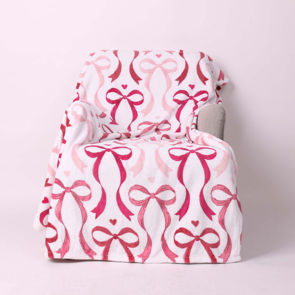 Pink Romantic Bows Fleece Blanket