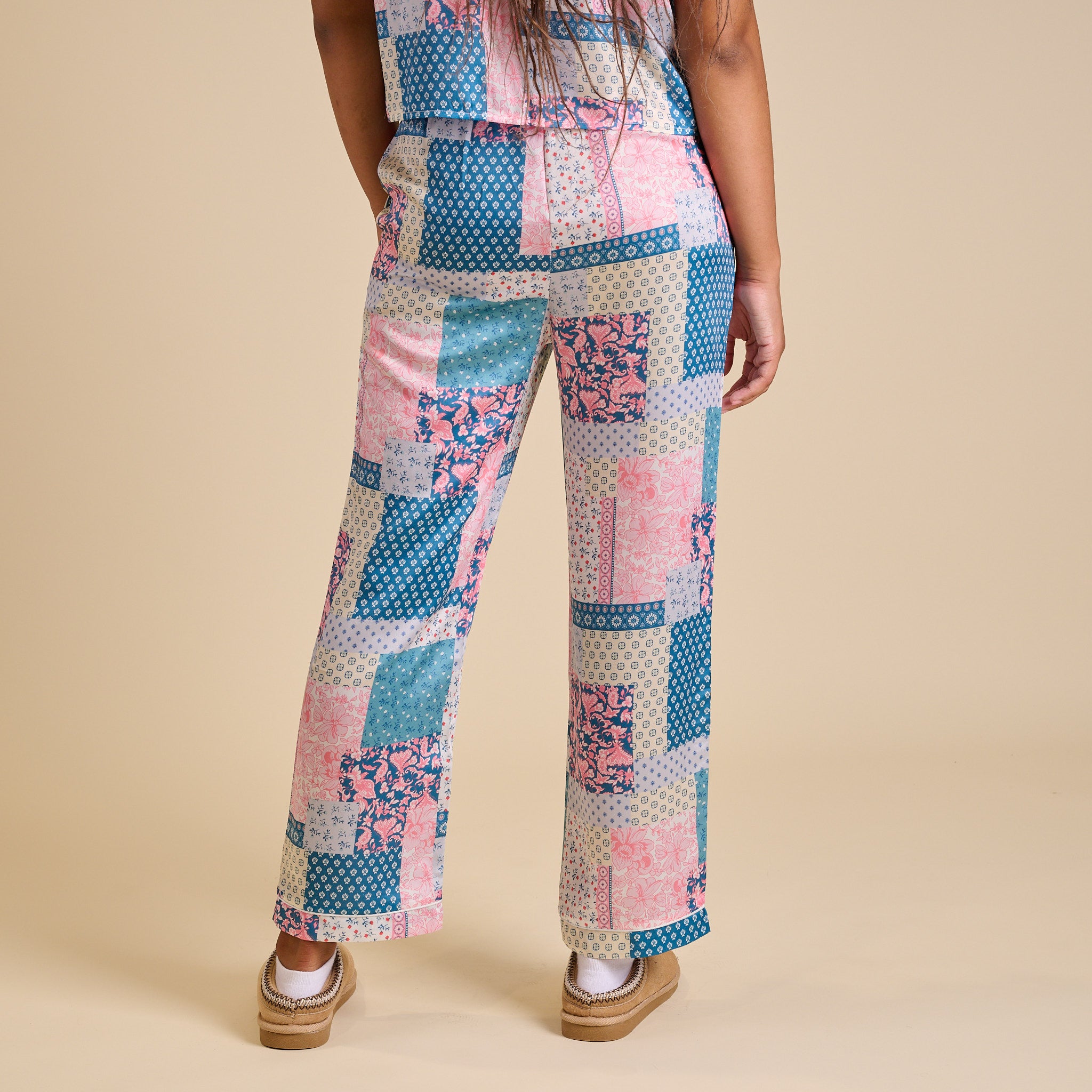Women's Quilt Pattern Satin Pajama Pants