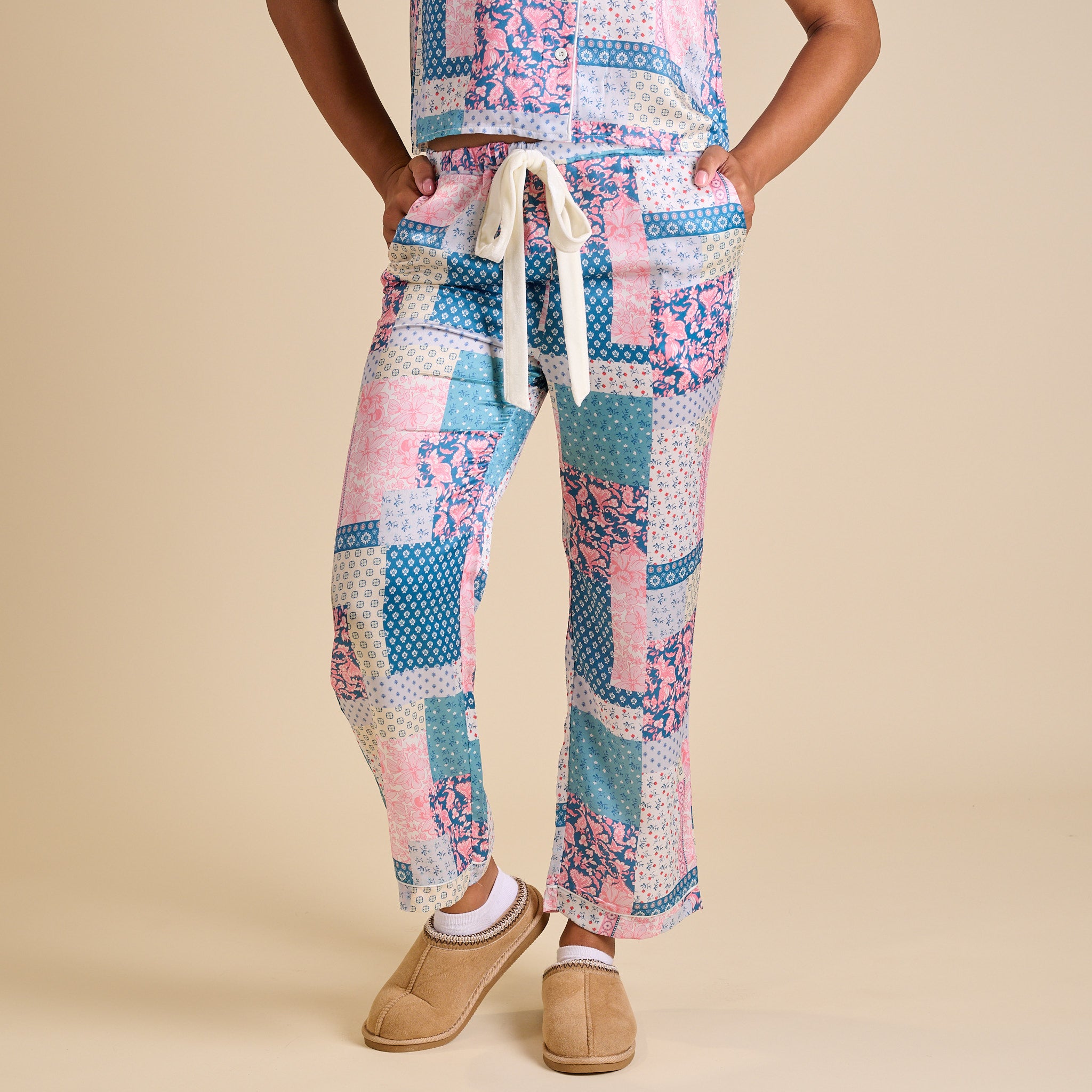 Women's Quilt Pattern Satin Pajama Pants