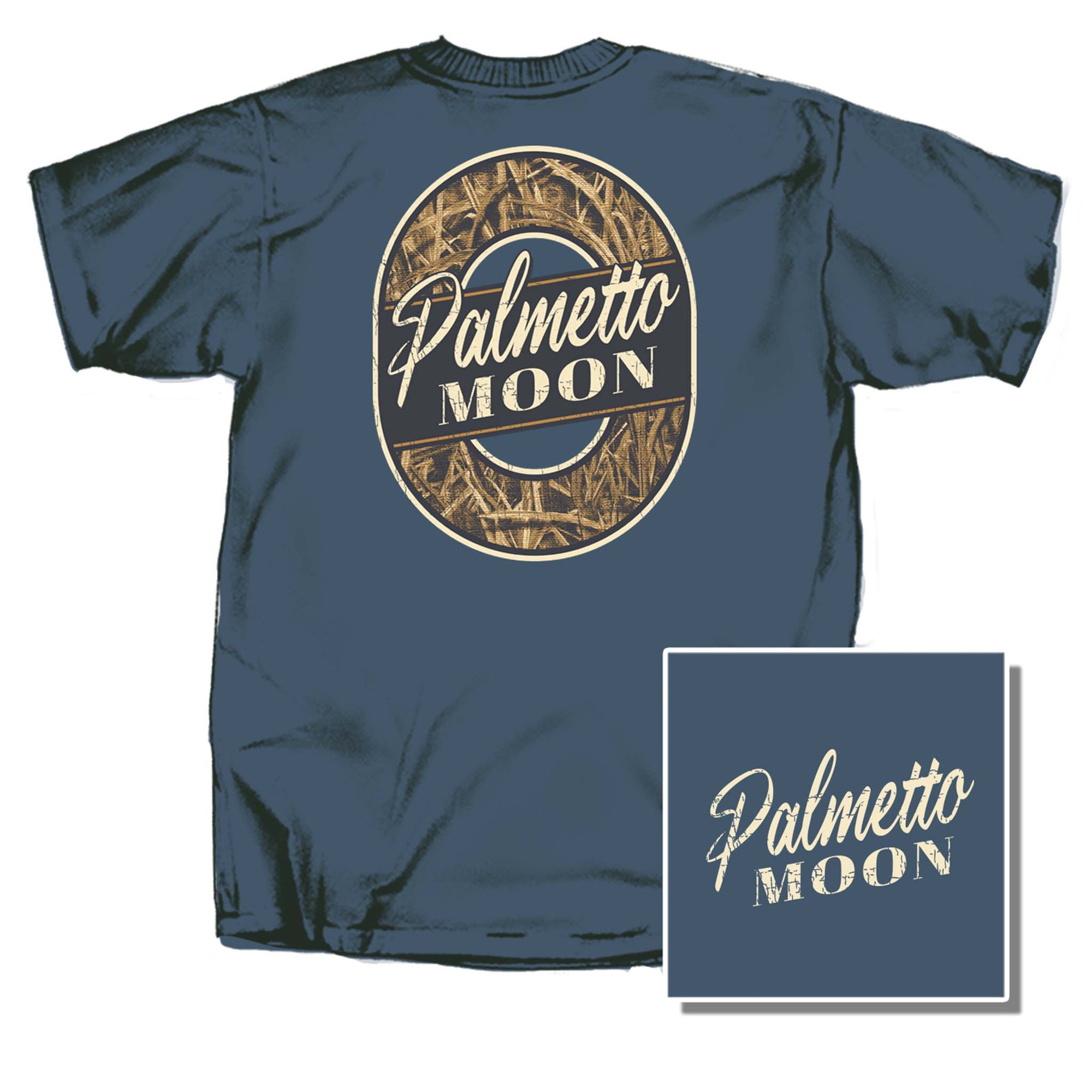 Palmetto Moon Grassy Camo Badge Short Sleeve T-Shirt in Steel Blue