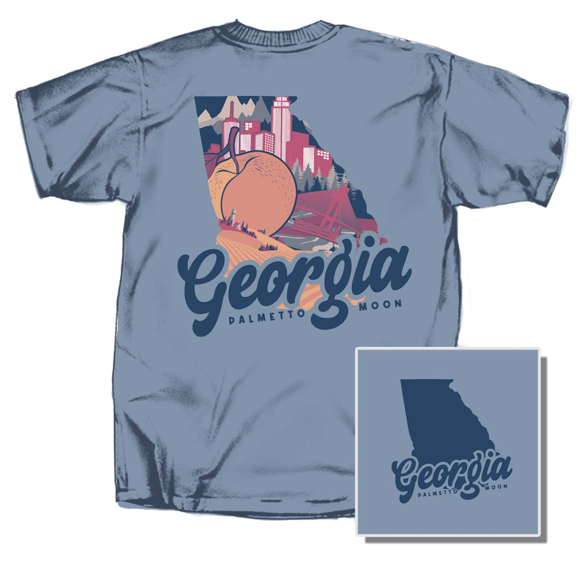 Palmetto Moon GA State Short Sleeve T-Shirt in Stone Washed Blue