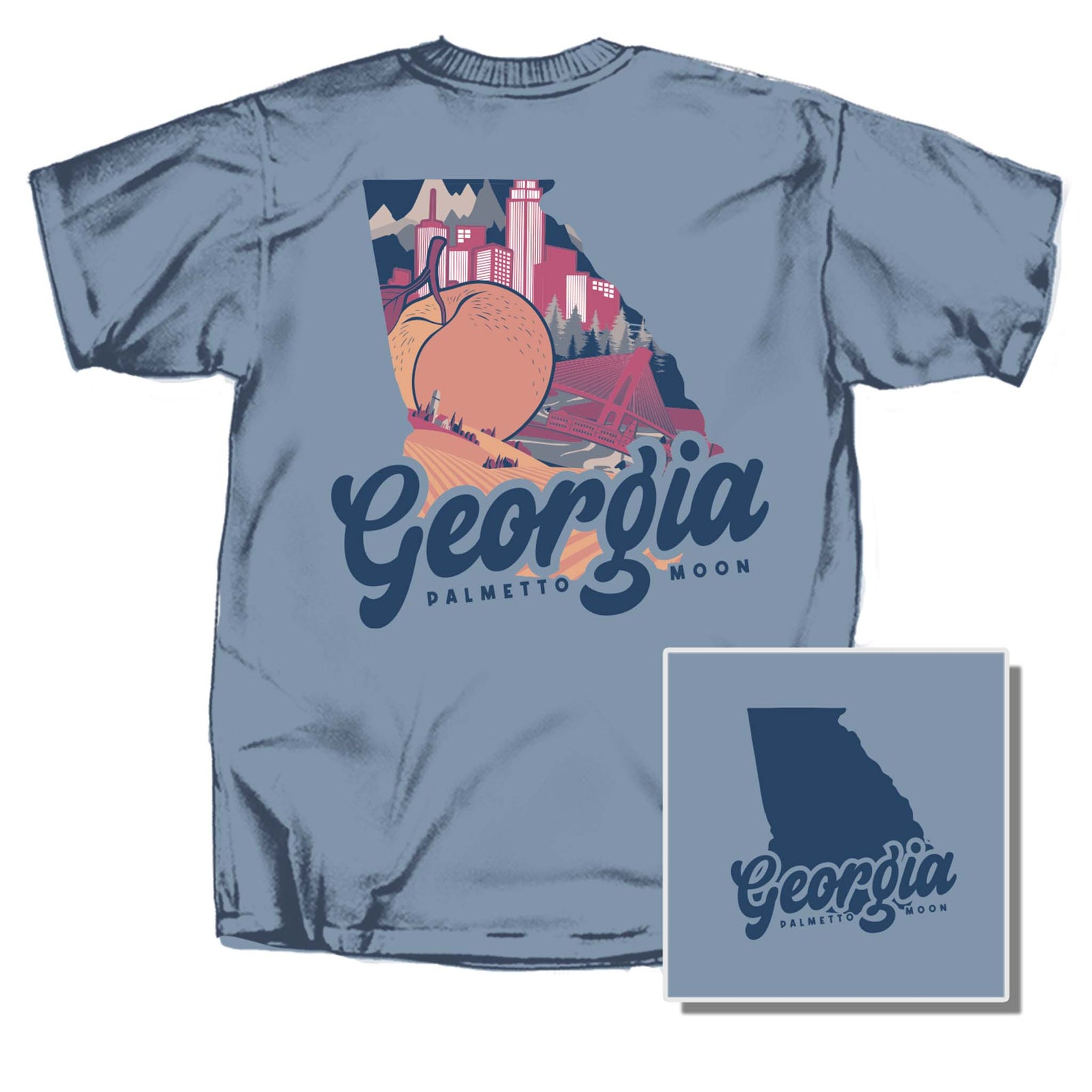 Palmetto Moon GA State Short Sleeve T-Shirt in Stone Washed Blue