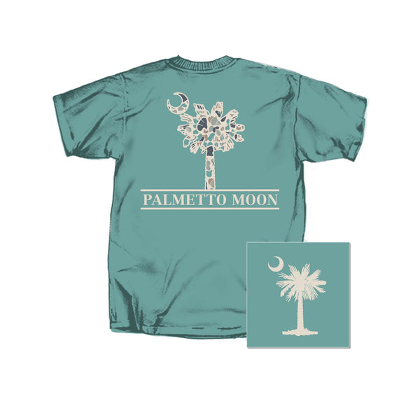 Palmetto Moon Youth Camo Palm Tree Sleeve T-Shirt in aqua