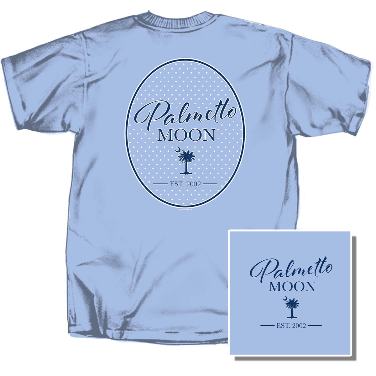 Light blue t-shirt with 'Palmetto Moon' logo on a white background