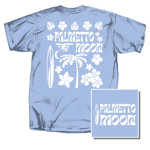 Light blue t-shirt with 'Palmetto Moon' design on a white background