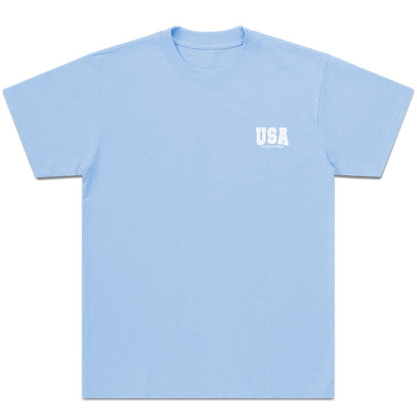 Star Filled USA Short Sleeve T-Shirt in Light Blue