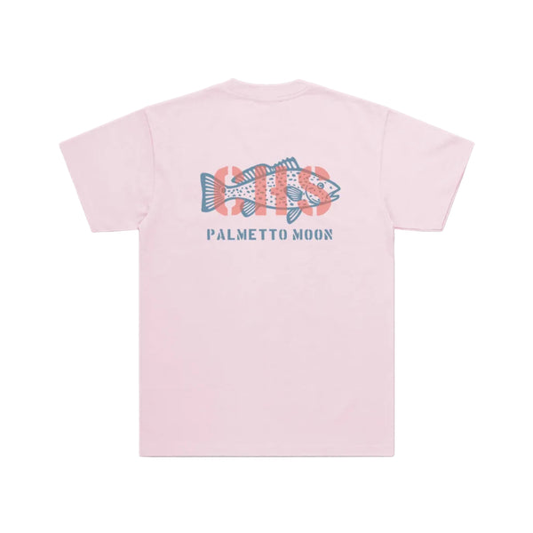 Youth Red Fish Stamp Short Sleeve T-Shirt in Light Pink