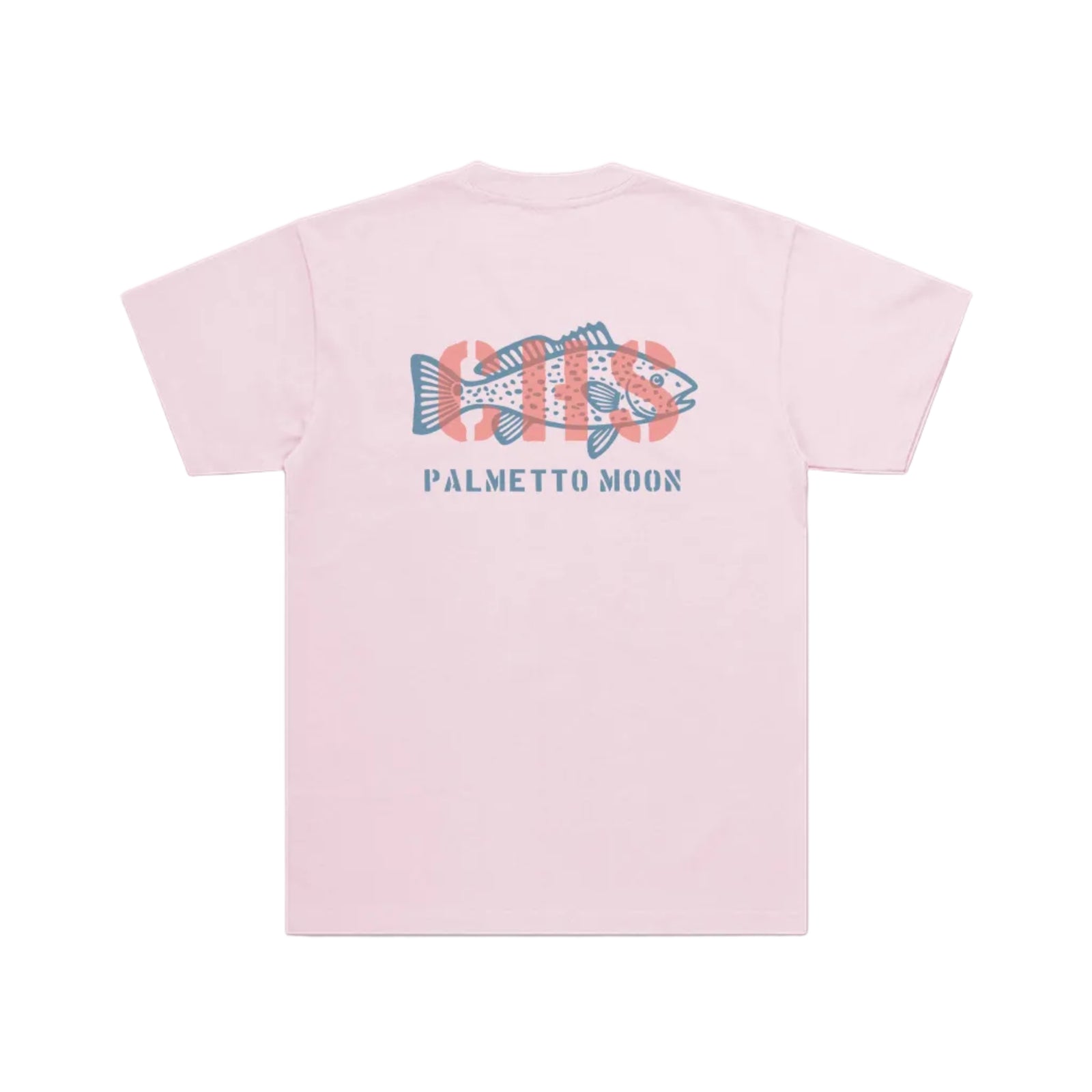 Youth Red Fish Stamp Short Sleeve T-Shirt in Light Pink