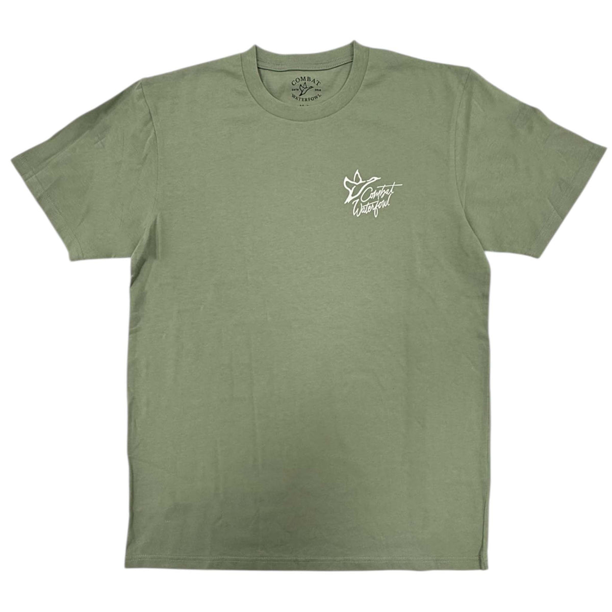Green t-shirt with a logo on a white background