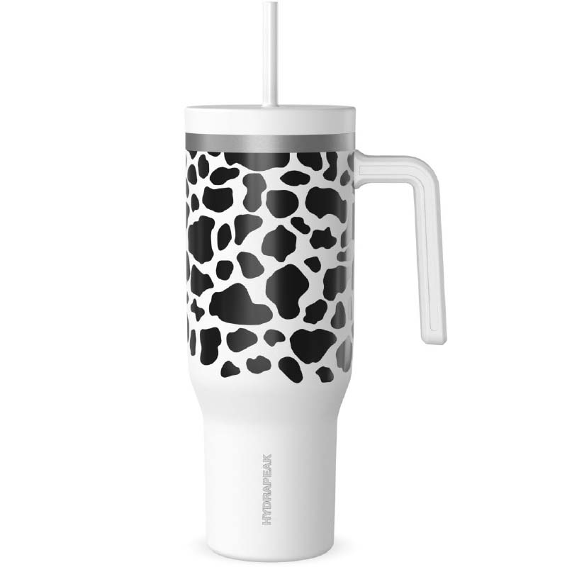 Hydrapeak Voyager 40 oz Tumbler With Handle and Straw Lid White Leopard New