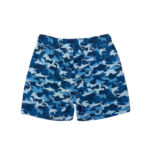Youth Shark Blue Camo Swim Trunks