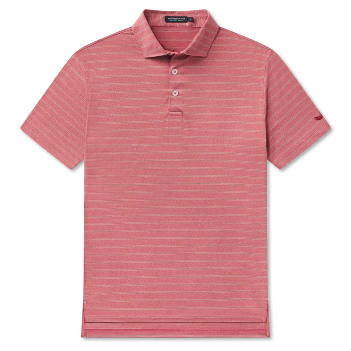 Pink striped polo shirt on a white background