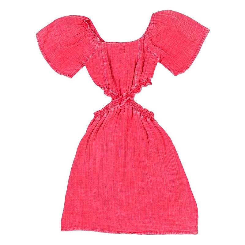 Hot Pink Gauze Cut Out Dress
