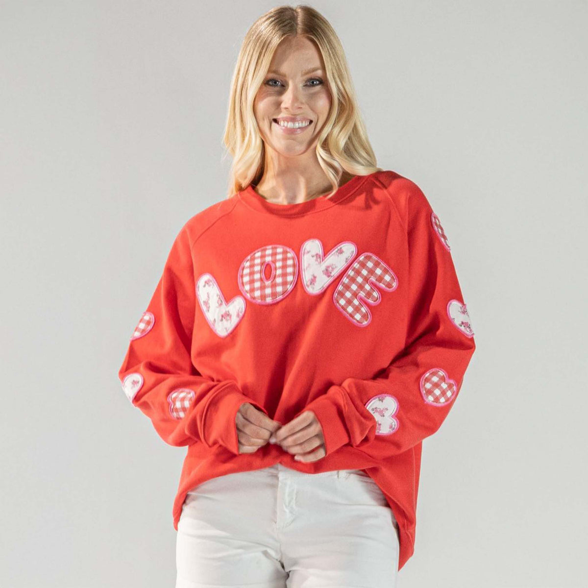 Simply Southern Love Patch Hoodie in Red