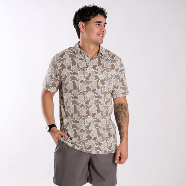 Grey and Tan Camo Polo