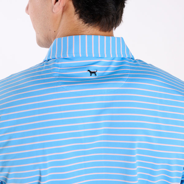 Men's Striped UPF Polo in Light Blue