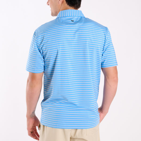 Men's Striped UPF Polo in Light Blue